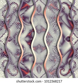 Ornate seamless texture background. Relief waves of ornamental mosaic tile patterns. Different mosaic textures.