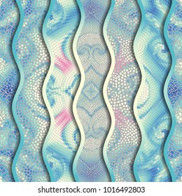 Ornate seamless texture background. Relief waves of ornamental mosaic tile patterns. Different mosaic textures.