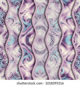 Ornate seamless texture background. Relief waves of ornamental mosaic tile patterns. Different mosaic textures.