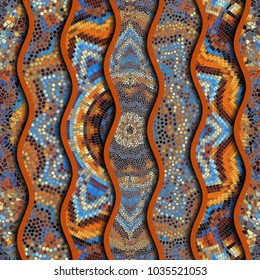 Ornate seamless texture background. Relief waves of ornamental mosaic tile patterns. Different mosaic textures.