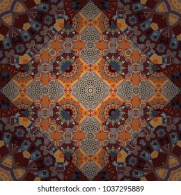 Ornate seamless texture background. Relief waves of ornamental mosaic tile patterns in gray, brown and orange colors. Different mosaic textures. Vector illustration.