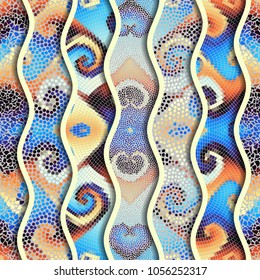 Ornate seamless texture background. Relief waves of ornamental mosaic tile patterns. Different mosaic textures. Vector image.