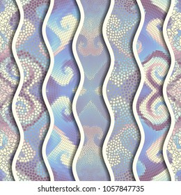 Ornate seamless texture background. Relief waves of ornamental mosaic tile patterns. Different mosaic textures. Vector image.