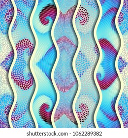 Ornate seamless texture background. Relief waves of ornamental mosaic tile patterns. Different mosaic textures. Vector image.