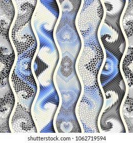 Ornate seamless texture background. Relief waves of ornamental mosaic tile patterns. Different mosaic textures. Vector image.