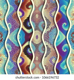 Ornate seamless texture background. Relief waves of ornamental mosaic tile patterns. Different mosaic textures.