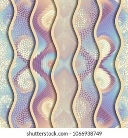Ornate seamless texture background. Relief waves of ornamental mosaic tile patterns. Different mosaic textures. Vector image.