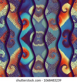 Ornate seamless texture background. Relief waves of ornamental mosaic tile patterns. Different mosaic textures. Vector image.