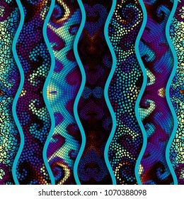 Ornate seamless texture background. Relief waves of ornamental mosaic tile patterns. Different mosaic textures. Vector image.