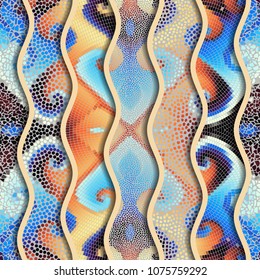 Ornate seamless texture background. Relief waves of ornamental mosaic tile patterns. Different mosaic textures. Vector image.