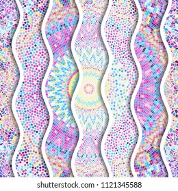 Ornate seamless texture background. Relief waves of ornamental mosaic tile patterns. Different mosaic textures.  Vector image.