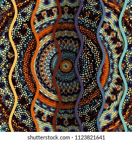Ornate seamless texture background. Relief waves of ornamental mosaic tile patterns. Different mosaic textures.  Vector image.