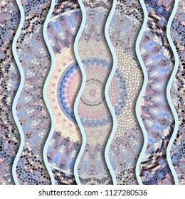 Ornate seamless texture background. Relief waves of ornamental mosaic tile patterns. Different mosaic textures.  Vector image.