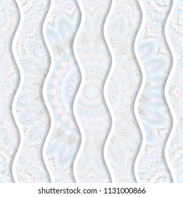 Ornate seamless texture background. Relief waves of ornamental mosaic tile patterns. Different mosaic textures.  Vector image.