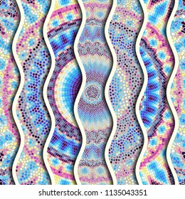 Ornate seamless texture background. Relief waves of ornamental mosaic tile patterns. Different mosaic textures.  Vector image.
