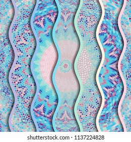 Ornate seamless texture background. Relief waves of ornamental mosaic tile patterns. Different mosaic textures.  Vector image.