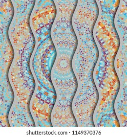 Ornate seamless texture background. Relief waves of ornamental mosaic tile patterns. Different mosaic textures.  Vector image.