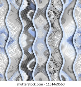 Ornate seamless texture background. Relief waves of ornamental mosaic tile patterns. Different mosaic textures. Vector image.