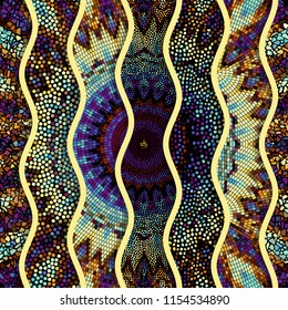 Ornate seamless texture background. Relief waves of ornamental mosaic tile patterns. Different mosaic textures.  Vector image.