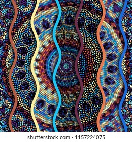 Ornate seamless texture background. Relief waves of ornamental mosaic tile patterns. Different mosaic textures.