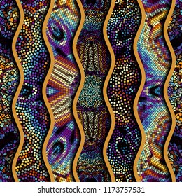 Ornate seamless texture background. Relief waves of ornamental mosaic tile patterns. Different mosaic textures.