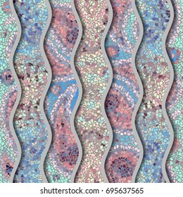 Ornate seamless texture background. Relief waves of ornamental mosaic tile patterns.