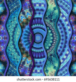 Ornate seamless texture background. Relief waves of ornamental mosaic tile patterns.
