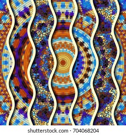 Ornate seamless texture background. Relief waves of ornamental mosaic tile patterns.
