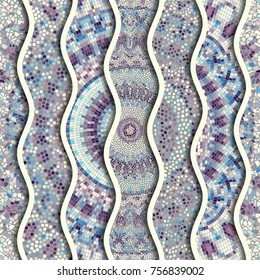 Ornate seamless texture background. Relief waves of ornamental mosaic tile patterns.