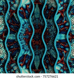 Ornate seamless texture background. Relief waves of ornamental mosaic tile patterns.