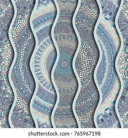 Ornate seamless texture background. Relief waves of ornamental mosaic tile patterns.