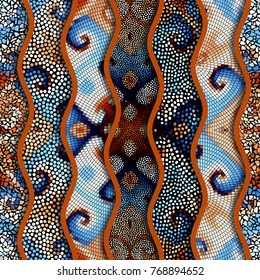 Ornate seamless texture background. Relief waves of ornamental mosaic tile patterns. Different mosaic textures.