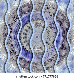 Ornate seamless texture background. Relief waves of ornamental mosaic tile patterns. Different mosaic textures.