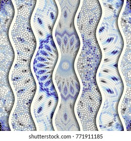 Ornate seamless texture background. Relief waves of ornamental mosaic tile patterns. Different mosaic textures.