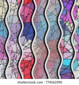 Ornate seamless texture background. Relief waves of ornamental mosaic tile patterns. Different mosaic textures.