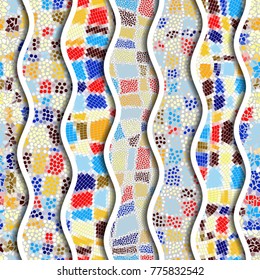 Ornate seamless texture background. Relief waves of ornamental mosaic tile patterns. Different mosaic textures.