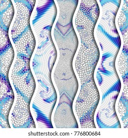 Fondo de textura sin fisuras adornado. Olas de relieve de patrones de mosaicos ornamentales. Diferentes texturas de mosaico.