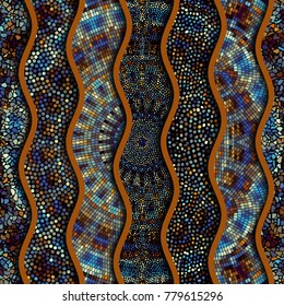 Ornate seamless texture background. Relief waves of ornamental mosaic tile patterns. Different mosaic textures.
