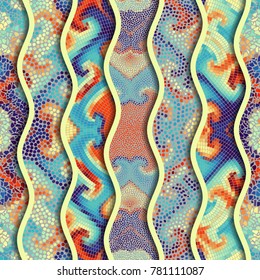 Ornate seamless texture background. Relief waves of ornamental mosaic tile patterns. Different mosaic textures.