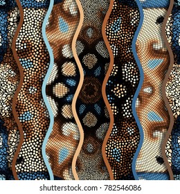 Ornate seamless texture background. Relief waves of ornamental mosaic tile patterns. Different mosaic textures.