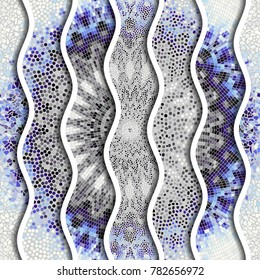 Ornate seamless texture background. Relief waves of ornamental mosaic tile patterns. Different mosaic textures.