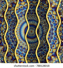 Fondo de textura sin fisuras adornado. Olas de relieve de patrones de mosaicos ornamentales.