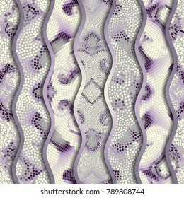 Ornate seamless texture background. Relief waves of ornamental mosaic tile patterns. Different mosaic textures.