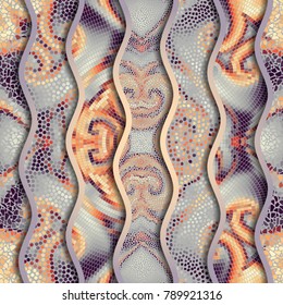 Ornate seamless texture background. Relief waves of ornamental mosaic tile patterns. Different mosaic textures.