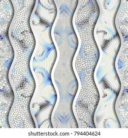 Ornate seamless texture background. Relief waves of ornamental mosaic tile patterns. Different mosaic textures.