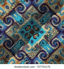 Ornate seamless texture background. Waves of ornamental mosaic tile patterns.