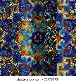Ornate seamless texture background. Waves of ornamental mosaic tile patterns. Different mosaic textures.