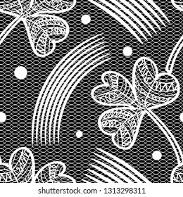 Ornate seamless white lace pattern on black background..Eps-8
