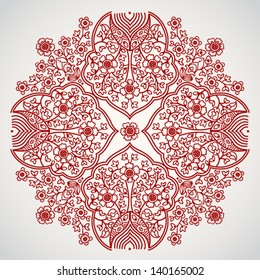 Ornate simmetric ornament in east style. Element for design. It can be used for decorating of invitations, cards, decoration for bags and at tattoo creation.