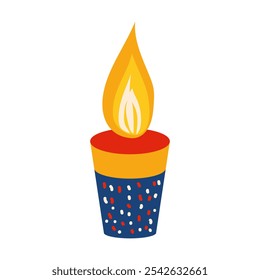 Ornate single candle in flat design. Kwanzaa holiday glowing lights. Vector illustration isolated.